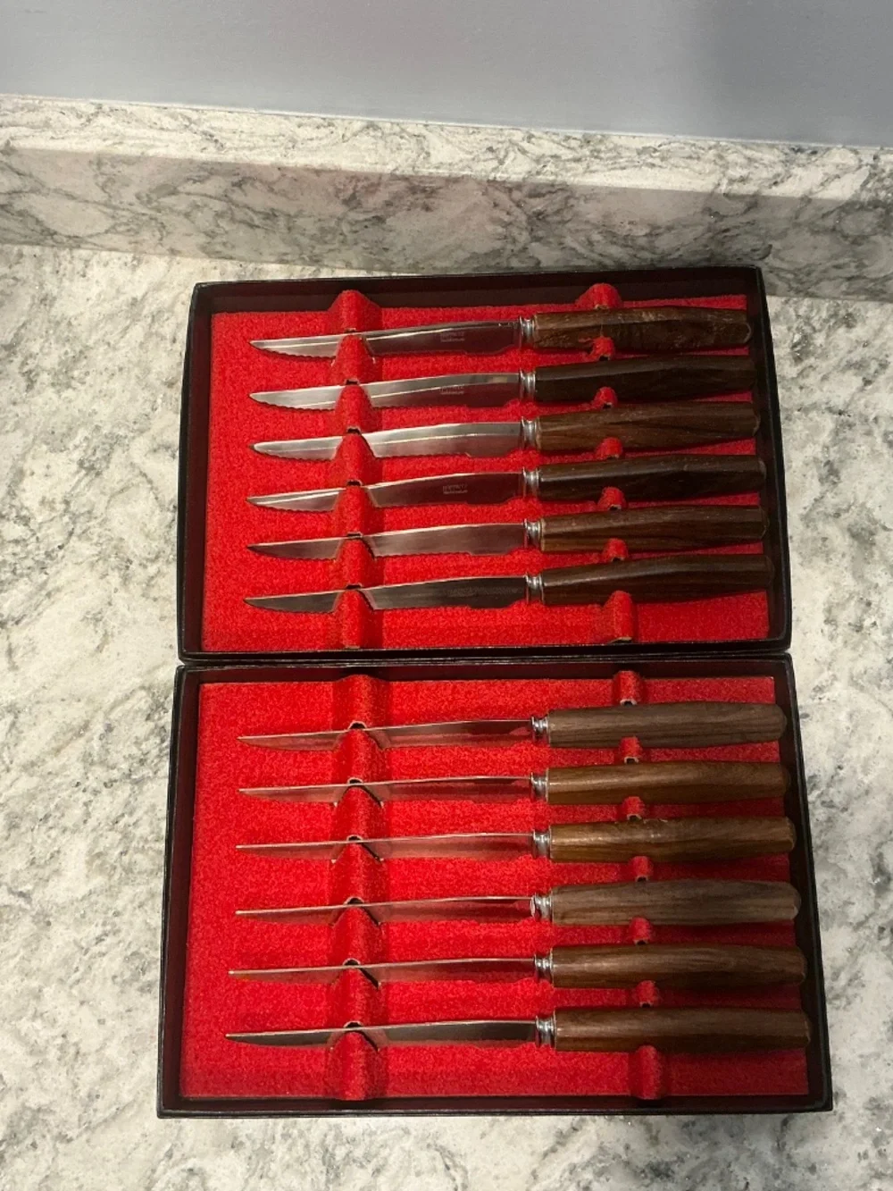 2 Boxes Hoffritz set of 6 wooden handle serrated steak knives 12 total